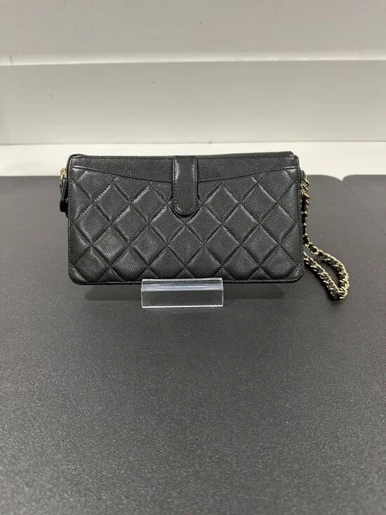 Chanel Lambskin Quilted Classic Pouch with Handle Black (JB1443) - Picture 2 of 13